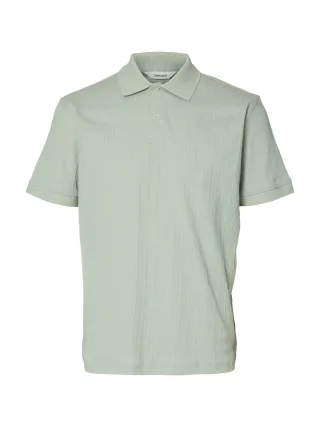 SELECTED MEN - SLHCOLE RIB SS POLO aqua gray - Gr. - XL