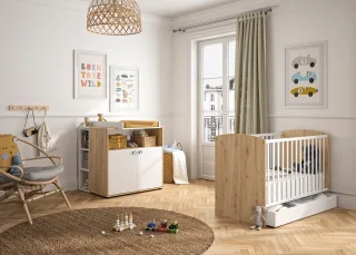 Galipette Babymöbel-Set "Arthur" mit Bett und Bettschublade, Wickelkommode, Wickelaufsatz und Regal, 5 Stk. tlg.