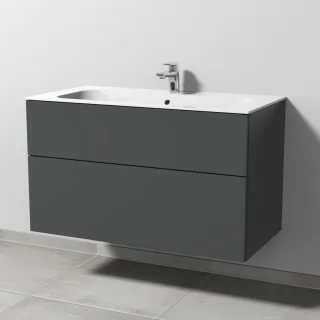 Sanipa 3way Keramik-Set Finion Keramik-Waschtisch und Unterbau mit 2 Auszügen, Anthrazit-Matt SM40122
