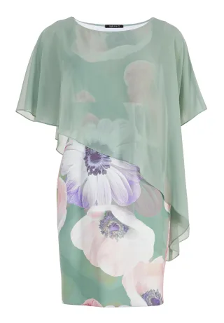 SWING - Scuba-Kleid mit Chiffon-Überwurf soft green / multi - Gr. - 44