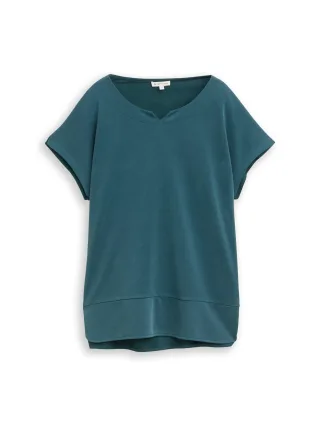 Tom Tailor - T-Shirt aus Materialmix deep meadow green - Gr. - XL
