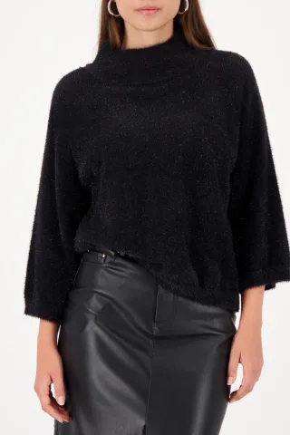 monari - Flauschiger Pullover mit Lurex schwarz - Gr. - 44