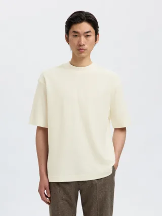 SELECTED MEN - SLHRELAXKASPER SS O-NECK TEE egret - Gr. - M