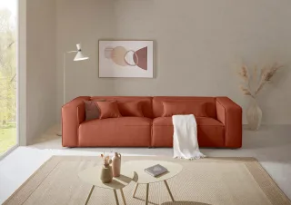 LeGer Home by Lena Gercke 3-Sitzer "PIARA, Couch mit Kedernaht, Sofa in Cord, Leinenoptik o. Strukturstoff" schwarze Füße, bequemer Sitzkomfort