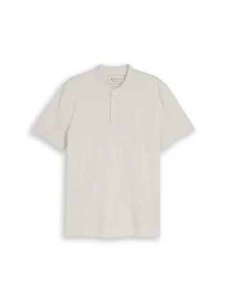 Denim Tom Tailor - Piqué Poloshirt mit Stehkragen greyish white - Gr. - L