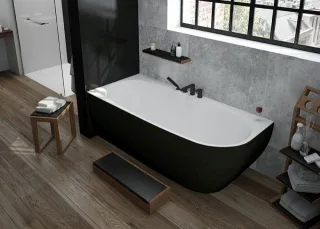 Hoesch Badewanne iSensi Eck 1900x900 Monolith links mit Befüllung in Chrom 3855.111