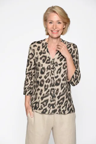 CLARINA - V-Bluse, 3/4 Arm, Alloverdruck natur combo - Gr. - 36