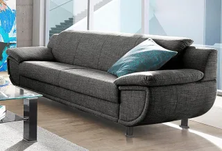TRENDMANUFAKTUR 3-Sitzer "Rondo, Breite 207 cm, breite Armlehnen, Füße schwarz" Big-Sofa wahlweise mit Federkern, in verschiedenen Bezügen bestellbar