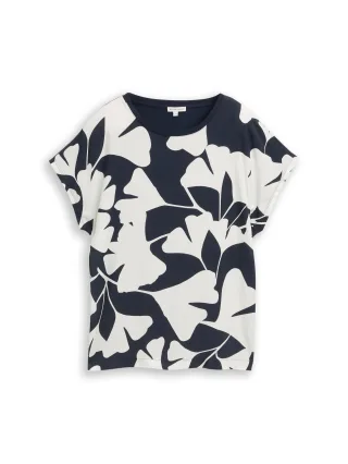 Tom Tailor - T-Shirt im Material-Mix big navy ginkgo - Gr. - S