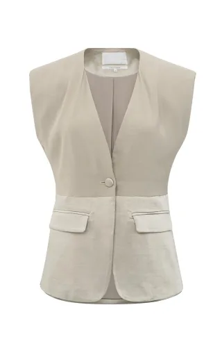 Yaya - Ärmelloser Blazer mit Satin-Details beige - Gr. - 34