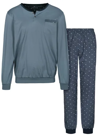 BASEFIELD - He.-Pyjama Merzerisiert ash blue aop - Gr. - XXL