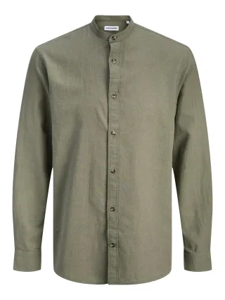 JACK&JONES - JJESUMMER LINEN BLEND BAND SHIRT L/S SN Dusty Olive - Gr. - XL