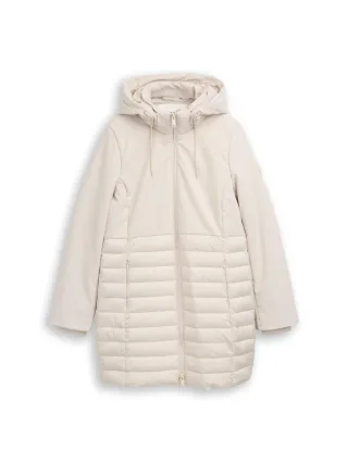 Tom Tailor - Softshell Hybrid Steppmantel mit Kapuze braun - Gr. - M