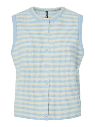 PIECES - PCMALOU SL O-NECK STRIPE CARDIGAN PWP BC Cashmere Blue - Gr. - M