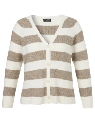 VIA APPIA DUE - Jacke V-Ausschnitt 1/1 Arm Knöpfe Ringel mokka mel /creme mel - Gr. - 42