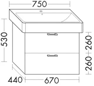 Burgbad Waschtischunterschrank Sys30 PG2 Echo 530x670x440 Weiß Hochglanz, WXGU067461 WXGU067461