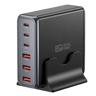 [GaN Tech] ESSAGER ES-CD59 85W 6-Port USB PD Charger 3USB-A+3USB-C PD3.0 QC4.0 PPS SCP FCP AFC Fast Charging Desktop Cha