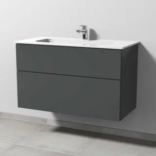 Sanipa 3way Keramik-Set Design Keramik-Waschtisch und Unterbau mit 2 Auszügen, Anthrazit-Matt SM48122