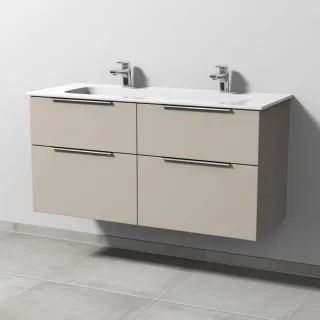 Sanipa 3way Keramik-Set Design Keramik-Doppelwaschtisch und Unterbau mit 4 Auszügen, Kaschmir-Matt UP4831U