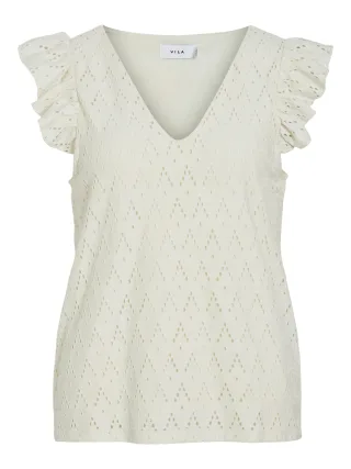 VILA - VIAMALINA V-NECK C/S TOP/PB birch - Gr. - XS