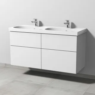 Sanipa 3way Waschtischunterbau zu Geberit Acanto Waschtisch mit 4 Auszügen, Weiß-Soft SM42043