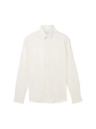 Denim Tom Tailor - Basic Hemd mit Brusttasche off white melange - Gr. - S