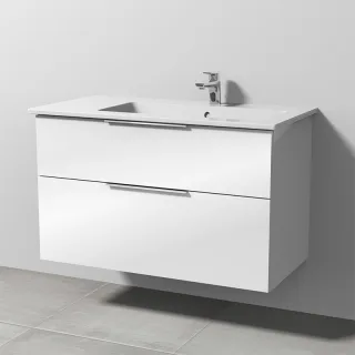 Sanipa 3way Keramik-Set Venticello Keramik-Waschtisch und Unterbau mit 2 Auszügen, Weiß-Glanz UF32678