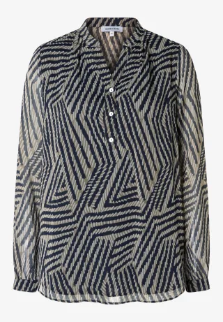 MORE & MORE - Chiffonbluse mit Print blau - Gr. - 44