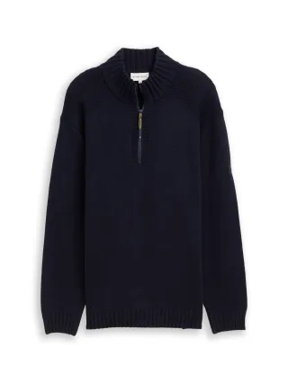 Tom Tailor - Plus Size - Troyer Strickpullover mit Ripp-Details knitted navy melange - Gr. - 3XL