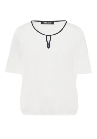FRANK WALDER - Blusenshirt ELEMENTS mit kontrastfarbigen Akzent am Ausschnitt ecru - Gr. - 40