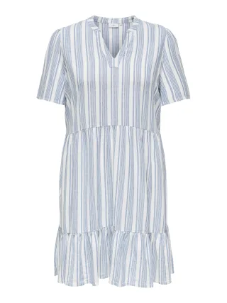 ONLY CARMAKOMA - CARTIRI-CARO S/S V-NECK LIN DRESS TLR coronet blue - Gr. - 46