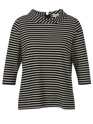VIA APPIA DUE - Sweatshirt Kelchkragen 3/4 Arm Ringel schwarz / beige - Gr. - 50