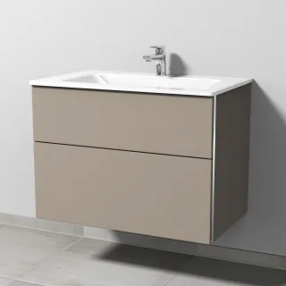 Sanipa 3way Glas-Set Glas-Waschtisch und Unterbau mit 2 Auszügen, Sandgrau-Matt BS20267