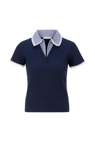Rich & Royal - Mat Mix Polo Shirt midnight blue - Gr. - S