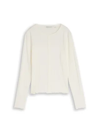 Denim Tom Tailor - Pointelle Langarmshirt mit Deko-Knopfleiste off white - Gr. - XS