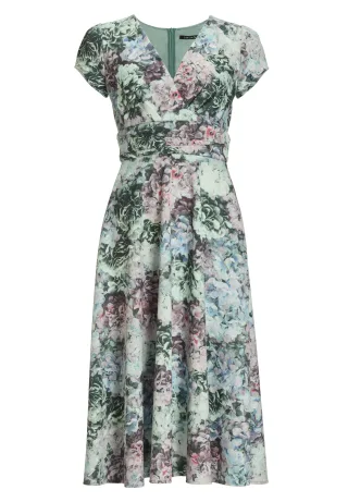 SWING - Cocktailkleid aus floral bedrucktem Scuba deep slate / multi - Gr. - 44