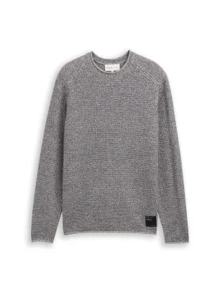 Denim Tom Tailor - Strickpullover in Melange-Optik grey white mouline - Gr. - S