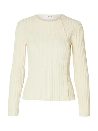 SELECTED WOMEN - SLFHELEN LS KNIT BUTTON O-NECK TOP birch - Gr. - XS