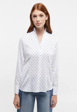 ETERNA - Bluse Satingewebe Langarm weiß/hellblau - Gr. - 44/Langarm