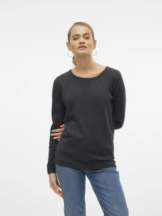 VERO MODA - VMCARE STRUCTURE LS O-NECK BLOU NOOS Dark Grey Melange - Gr. - M