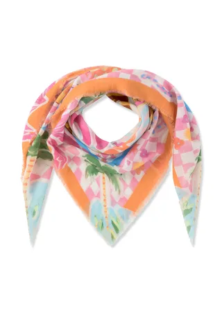 Tuch aus leichter Baumwolle mit Mustermix und AMORE MIO-Schriftzug pink - Gr. - one size
