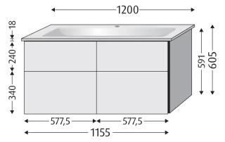 Sanipa Waschtischunterbau mit Auszügen 3way (BP337) 591x1155x477 Kaschmir-Matt, BP3371U BP3371U