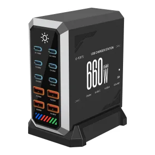 [GaN Tech] 660W 10-Port USB PD Charger 6USB-C+4USB-A QC 140W PD 3.1 Fast Charging Desktop Charging Station for iPhone 16