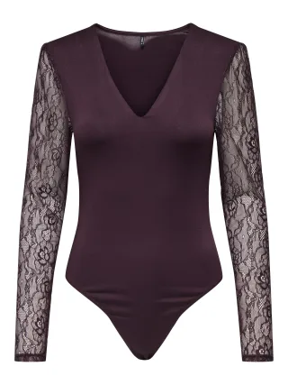 ONLY - ONLSIA V-NECK L/S LACE BODY ACC Winetasting - Gr. - S