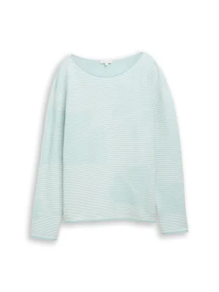 Tom Tailor - Strickpullover aus Baumwolle mint ginko structure stripe - Gr. - S