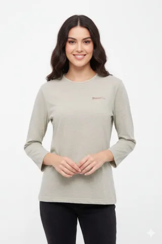 Bench. 3/4-Arm-Shirt "ROMILEY" tailliertes Basic mit 3/4 Arm und Logoprint im Metallic-Holo Stil