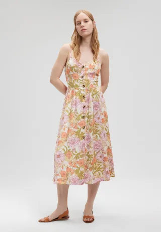 Mavi - BUTTON UP DRESS pink rose print - Gr. - M