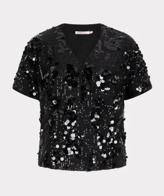 Esqualo - Bluse in Wickeloptik mit Pailetten schwarz - Gr. - M