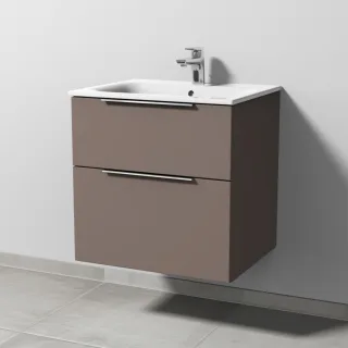 Sanipa 3way Waschtischunterbau zu Geberit Renova Plan Slim Waschtisch mit 2 Auszügen, Taupe-Matt UP6861T