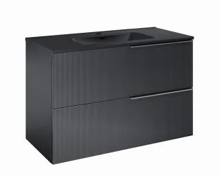 Cosmic Wish Unterschrank 2 Schubladen mit Keramik-Waschbecken , schwarz matt, WJC780M4100108 WJC780M4100108